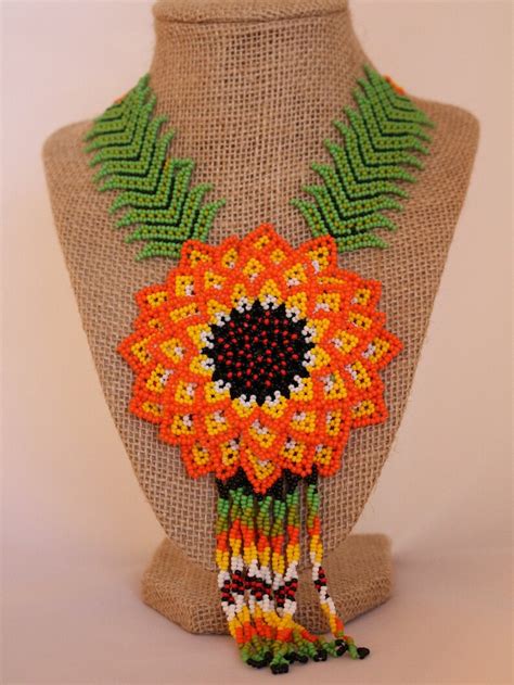 Huichol Necklace Mexican Jewelry Set Flower Necklace Etsy