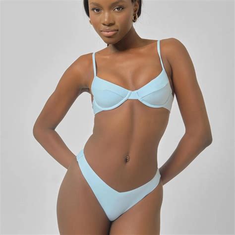 Black Bough Bikini Swimsuit Set Light Blue Depop