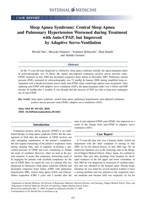 (PDF) Sleep Apnea Syndrome: Central Sleep Apnea and Pulmonary ...