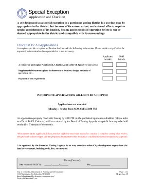 Fillable Online Zoning Board Of Adjustment Application For Special