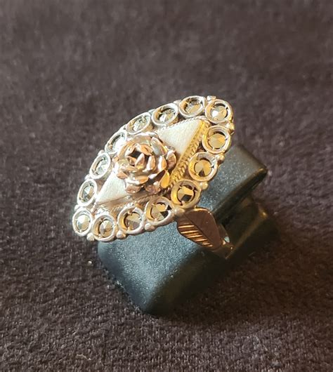 Proantic Bague Marquise En Argent Et Or 19 ème Siècle