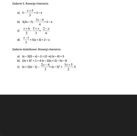 prosze szybko na jutro równania zad 5 następne prosze szybko MATEMATYKA