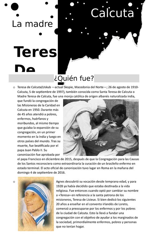 La madre teresa de calcuta Quién fue o Teresa de Calcuta Uskub