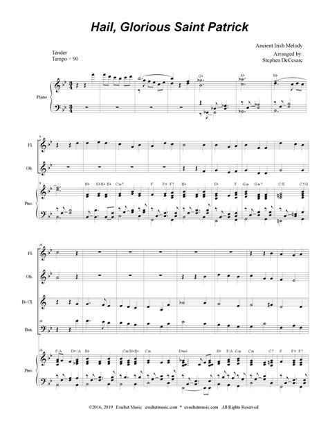 Hail Glorious Saint Patrick Woodwind Quartet And Piano Arr Stephen Decesare Sheet Music