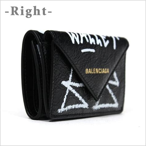 バレンシアガ Balenciaga 三つ折り財布 ペーパーミニウォレット グラフィティ ブラン ノワール ラムスキン 02 0275