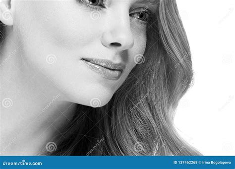 Woman Headshot Face Blonde Portrait Closeup Black And White Stock Photo