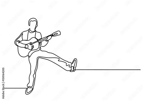 Continuous Line Drawing Of Happy Man Playing Guitar Stock Vector Adobe Stock