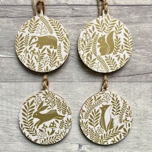 Woodland Animal Decorations, Forest Animal Baubles, Wooden Woodland ...