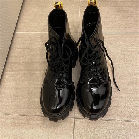 Black Patent Combat Boots Size Uk 4 Worn Once Depop