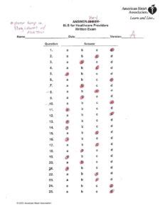 Aha Bls Test Version A Answer Sheet Cpr And More Llc