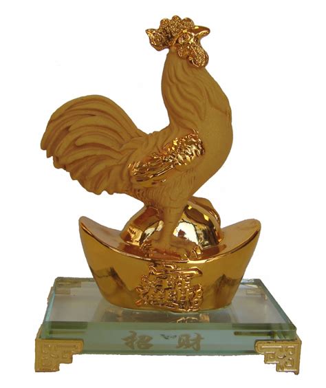 Rubber Finished Golden Rooster Statue with Big Ingot