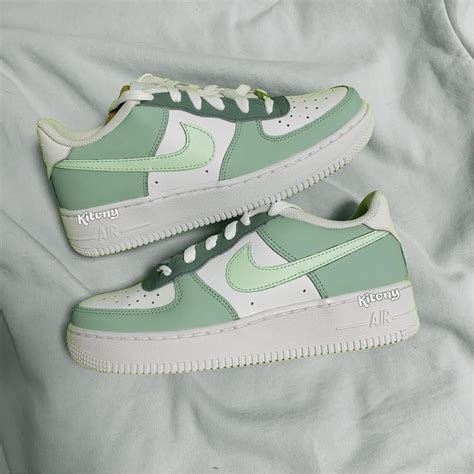 Green toned custom air force 1 green custom painted sneakers green ...