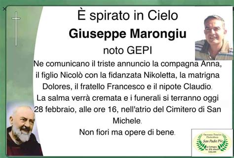 Funerali E Annunci Funebri A Quartu Sant Elena Marongiu Giuseppe