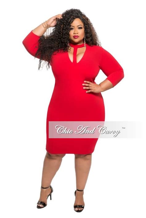 Plus Size Bodycon Dress With Choker In Red Chic And Curvy Chic And Curvy Classy Dress