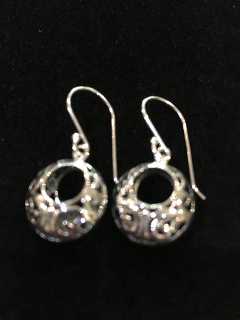 Ornate Sterling Silver Hoop Drop Earrings Gorgeous Gems