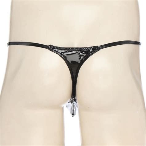 IEFIEL Mini String Homme Taille Basse Wet Look T Back Thong Tanga Bulge Pouch Sexy Hot G String