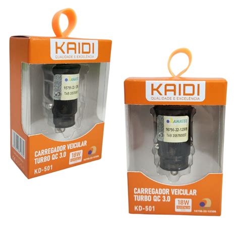 Carregador Veicular 3 0A 18W USB Kaidi KD 501 Kaidi