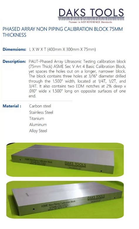 Phased Array Non Piping Calibration Block Mm Thickness At Rs