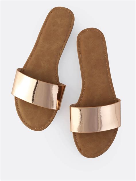 Classic Metallic Slip On Sandals Rose Gold Sheinsheinside