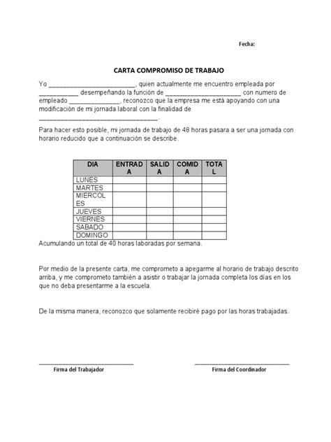 Carta Compromiso De Trabajo Pdf