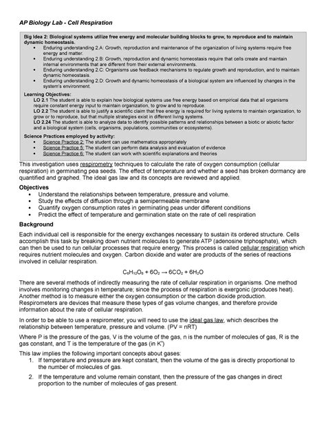 Cellular Respiration Lab Ap Biology