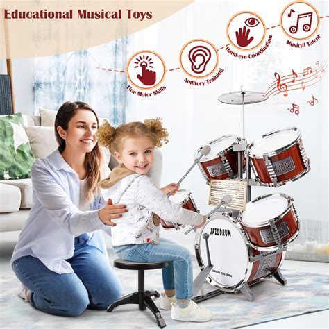 Toddler Drum Set Musical Instruments Kids Drum Set With Stool Cymbal ...