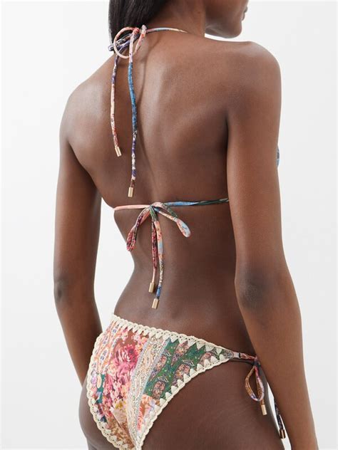 Zimmermann Devi Paisley Print Crochet Edge Bikini Multicoloured