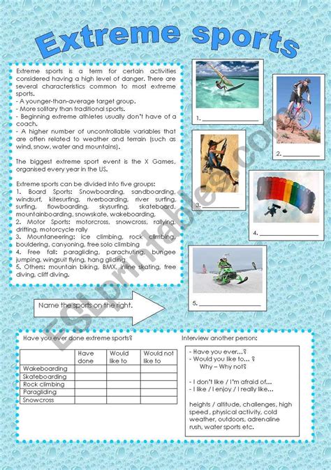 Extreme Sports Esl Worksheet By Tuija