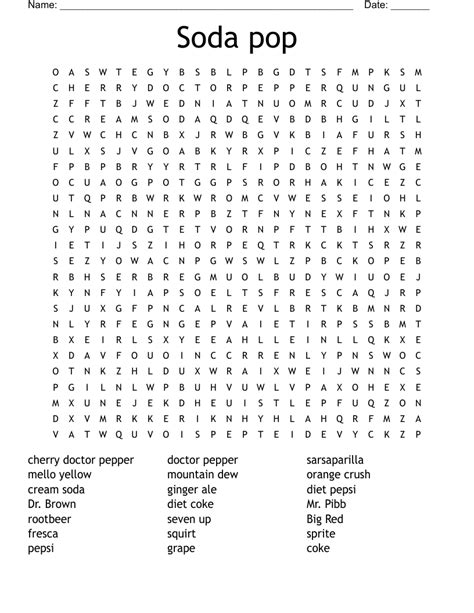 Types Of Soda And Drinks Word Search Wordmint