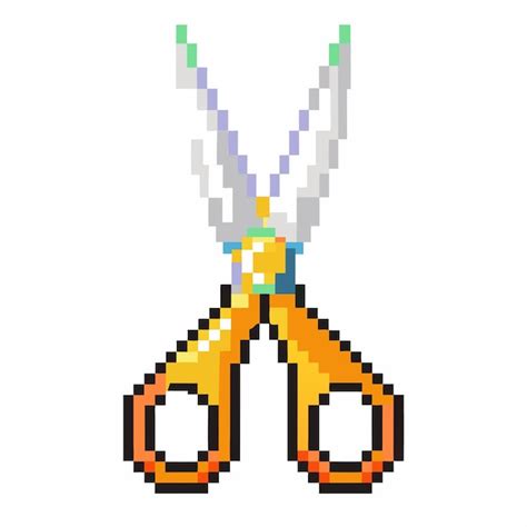 Pixel Art Scissors Icon Retro Style Digital Illustration Of Yellow