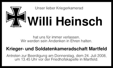 Traueranzeigen Von Willi Heinsch Trauer Kreiszeitung De