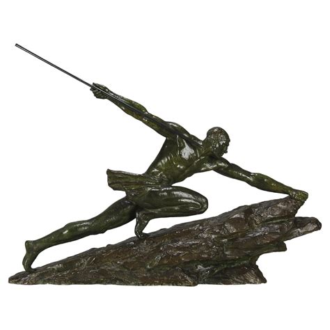 Art Deco Bronze Sculpture Athlete With Bow By Pierre Le Faguays France