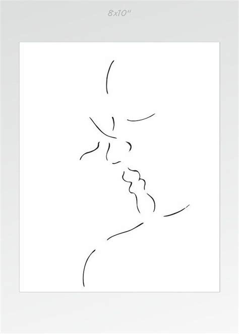 Modern Minimalist Line Art Print Lovers Kissing Ink By Siret Dessin