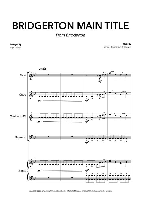 Bridgerton Main Title Arr Tiago Cordeiro By Kris Bowers Sheet Music For Woodwind Ensemble At