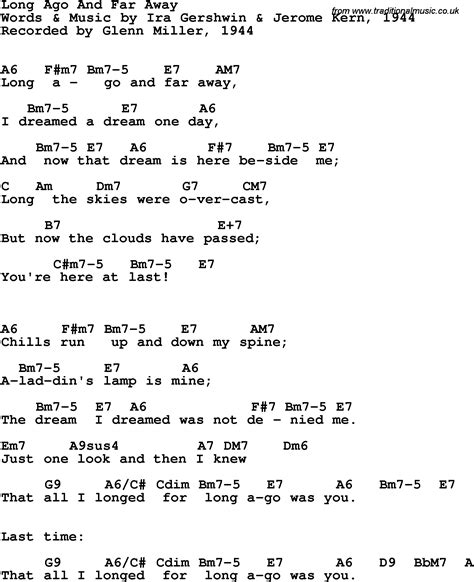 Song Lyrics With Guitar Chords For Long Ago And Far Away Glenn Miller