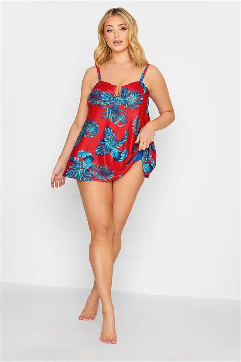 YOURS Curve Plus Size Red Palm Leaf Tankini Top Yours Clothing