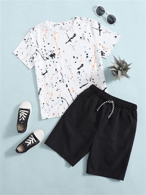 Shein Conjunto De Top Y Shorts Para Ni Os De Edad Media Con Estampado