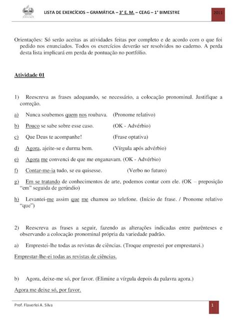 Pdf Lista De Exerc Cios Gram Tica E M Ceag Desta Lista