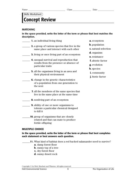 Holt Environmental Science Skills Worksheet Concept Review Answers