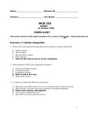 Exam I Fall 2009 KEY PDF Name Network ID Section TA S Name MCB