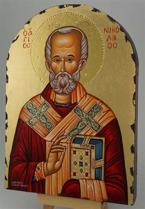 St Nicholas Of Myra Polished Gold Halo Orthodox Icon Blessedmart