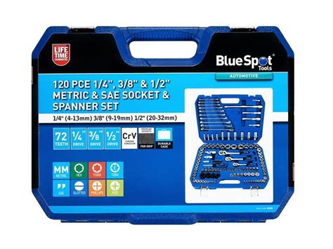 BlueSpot Metric Imperial Socket Set 1 2in 3 8in 1 4in 120 Pieces B