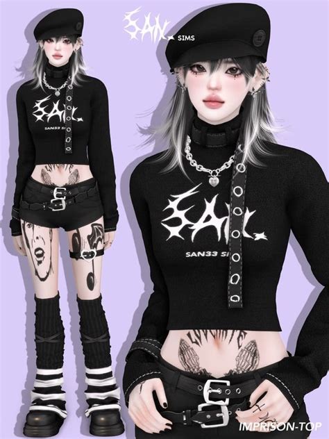 【333】imprison Top San33 In 2024 Sims 4 Clothing Emo Clothes For Girls Clothes For Women