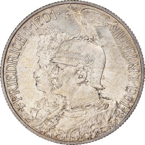 Coin German States Prussia Wilhelm Ii Mark Berlin Silver