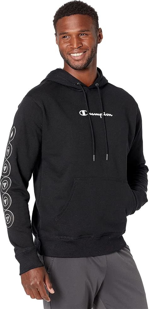 Champion Mens Powerblend Fleece Pullover Hoodie Graphic Black 586707