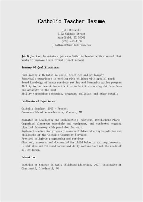 Resume Samples Catholic Teacher Resume Sample