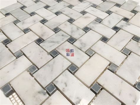 Free Shipping Carrara White Basketweave Gray Dot Polished Mosaic