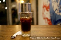 Vietnamese Drip Coffee Brewing On Cafe Table - Free Photo (47B265) - Noun Project