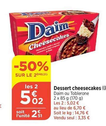 Promo Dessert Cheesecakes Daim Ou Toblerone Chez Atac Icatalogue Fr