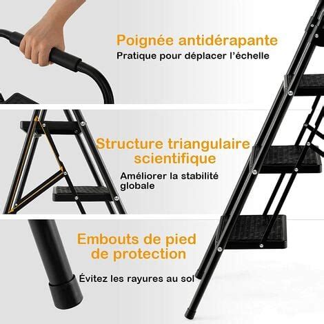 COSTWAY Marchepied 3 Marches Pliant Largie Cadre Métallique Lourd